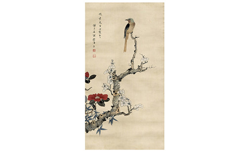 3谢月眉 梅茶小鸟图轴_副本.jpg